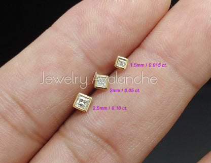 Jewelry Avalanche Bezel Set Princess Cut Moissanite Nose Screw Nose Stud, Solid 14K Gold, 22G