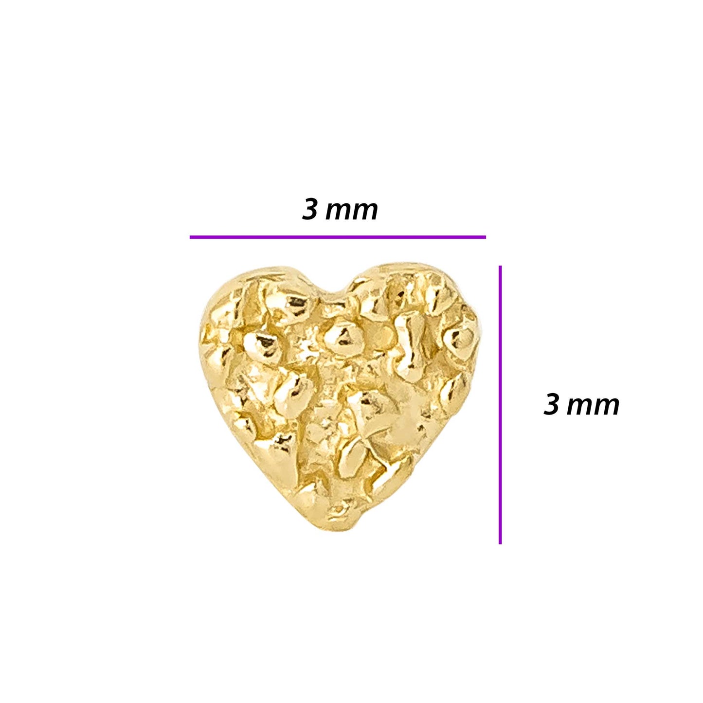 Jewelry Avalanche Solid 14K Yellow Gold Nugget Heart Nose Screw Stud, 22G Screw Nose Ring Stud