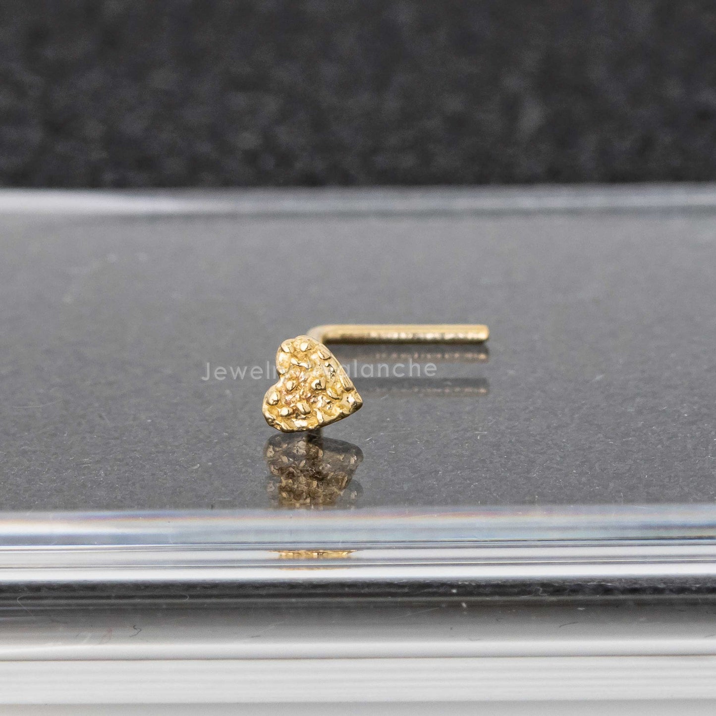 Jewelry Avalanche Solid 14K Yellow Gold Nugget Heart Nose Stud, 22G L-Bend Nose Ring Stud