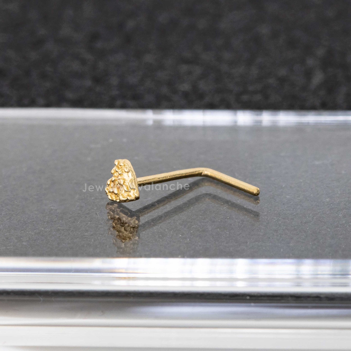 Jewelry Avalanche Solid 14K Yellow Gold Nugget Heart Nose Stud, 22G L-Bend Nose Ring Stud
