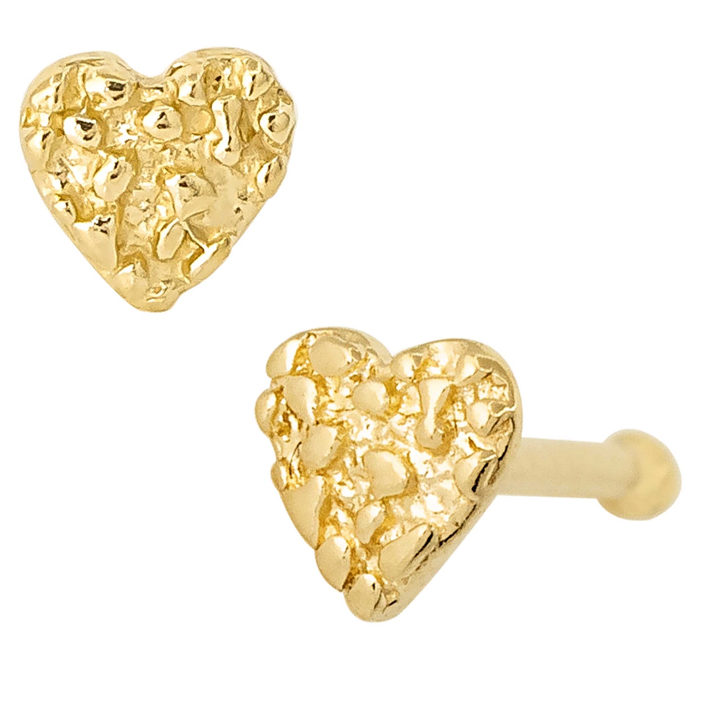 Jewelry Avalanche Solid 14K Yellow Gold Nugget Heart Nose Bone Stud, 22G Ball-end Nose Ring Stud