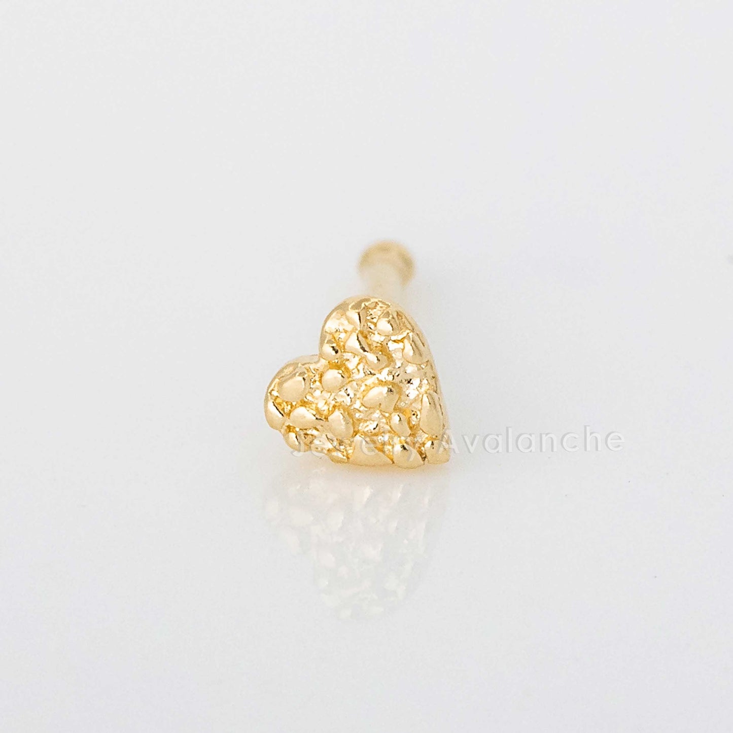 Jewelry Avalanche Solid 14K Yellow Gold Nugget Heart Nose Bone Stud, 22G Ball-end Nose Ring Stud