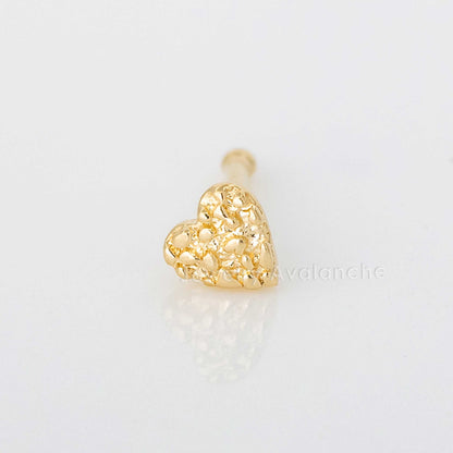 Jewelry Avalanche Solid 14K Yellow Gold Nugget Heart Nose Bone Stud, 22G Ball-end Nose Ring Stud