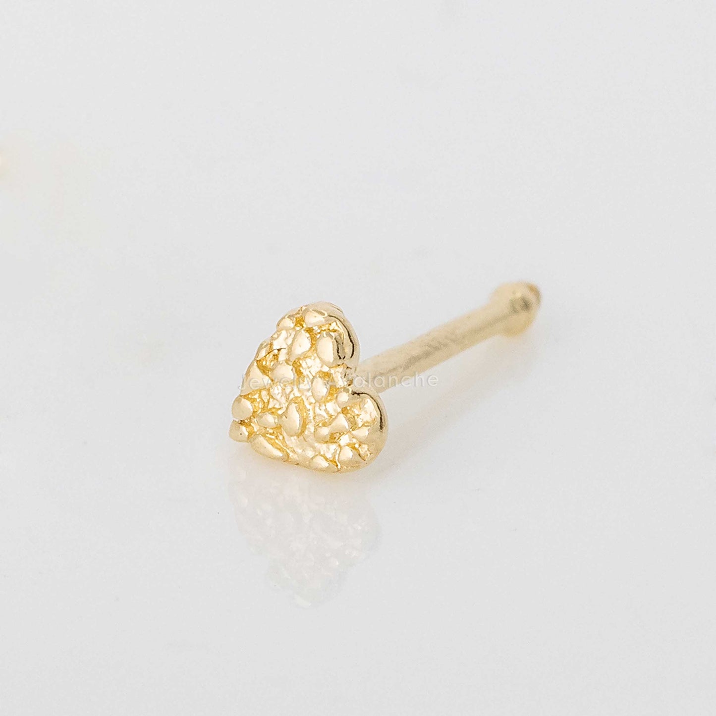 Jewelry Avalanche Solid 14K Yellow Gold Nugget Heart Nose Bone Stud, 22G Ball-end Nose Ring Stud