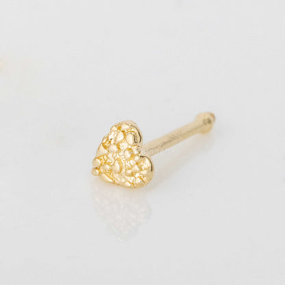 Jewelry Avalanche Solid 14K Yellow Gold Nugget Heart Nose Bone Stud, 22G Ball-end Nose Ring Stud