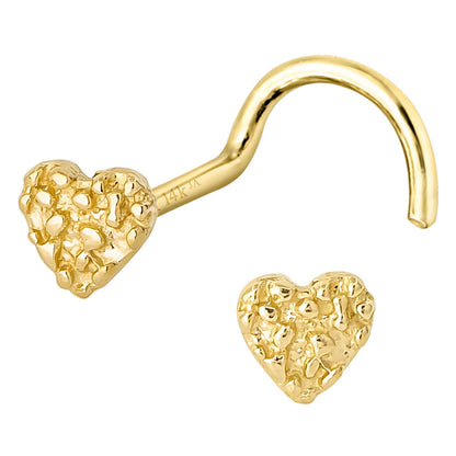 Jewelry Avalanche Solid 14K Yellow Gold Nugget Heart Nose Screw Stud, 22G Screw Nose Ring Stud