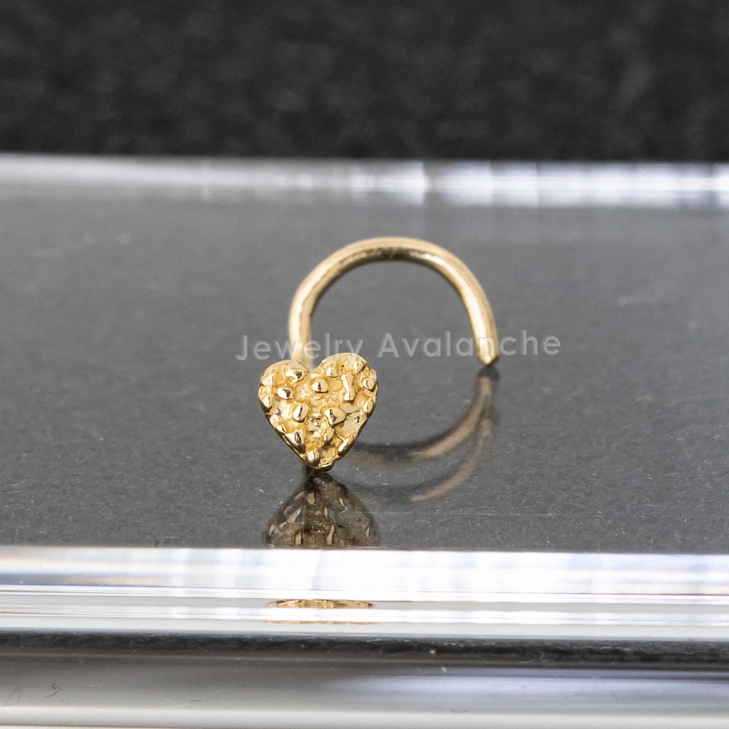 Jewelry Avalanche Solid 14K Yellow Gold Nugget Heart Nose Screw Stud, 22G Screw Nose Ring Stud