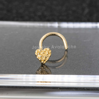 Jewelry Avalanche Solid 14K Yellow Gold Nugget Heart Nose Screw Stud, 22G Screw Nose Ring Stud