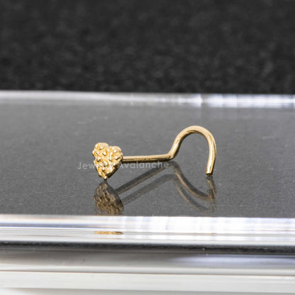 Jewelry Avalanche Solid 14K Yellow Gold Nugget Heart Nose Screw Stud, 22G Screw Nose Ring Stud