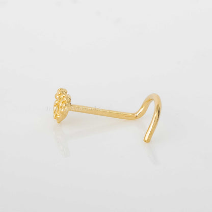 Jewelry Avalanche Solid 14K Yellow Gold Nugget Heart Nose Screw Stud, 22G Screw Nose Ring Stud