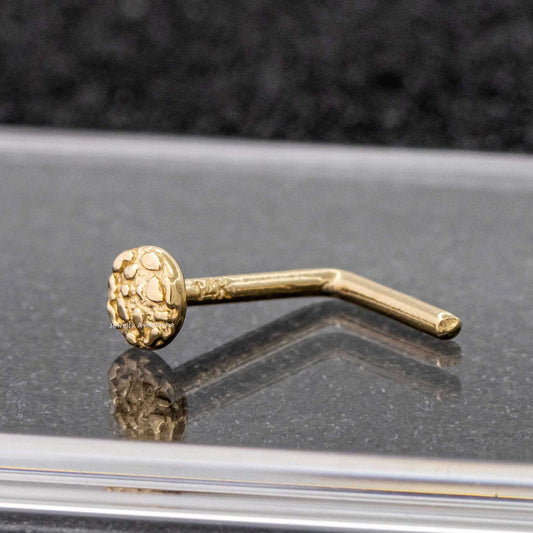Jewelry Avalanche 20G 14K Yellow Gold Round Nugget L-shape Nose Ring Stud