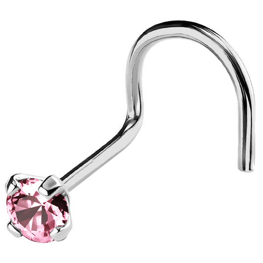 Jewelry Avalanche 22G 14K Gold Nose Screw Nose Stud with Pink Tourmaline Gemstone