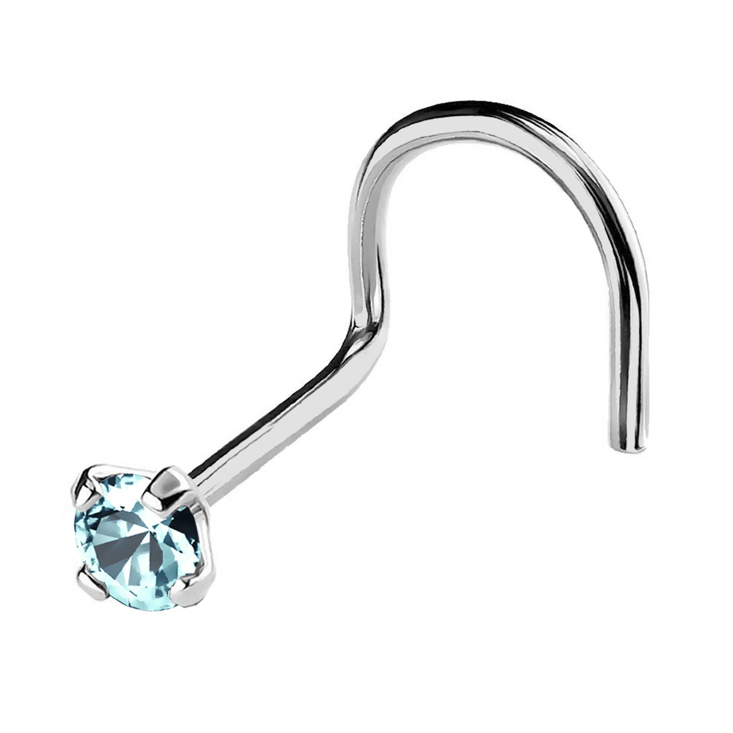 Jewelry Avalanche 22G 14K Gold Nose Screw Nose Stud with Aquamarine Gemstone