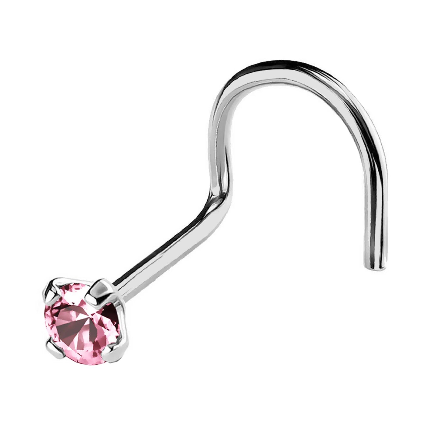 Jewelry Avalanche 22G 14K Gold Nose Screw Nose Stud with Pink Tourmaline Gemstone
