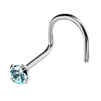 Jewelry Avalanche 22G 14K Gold Nose Screw Nose Stud with Blue Topaz Gemstone