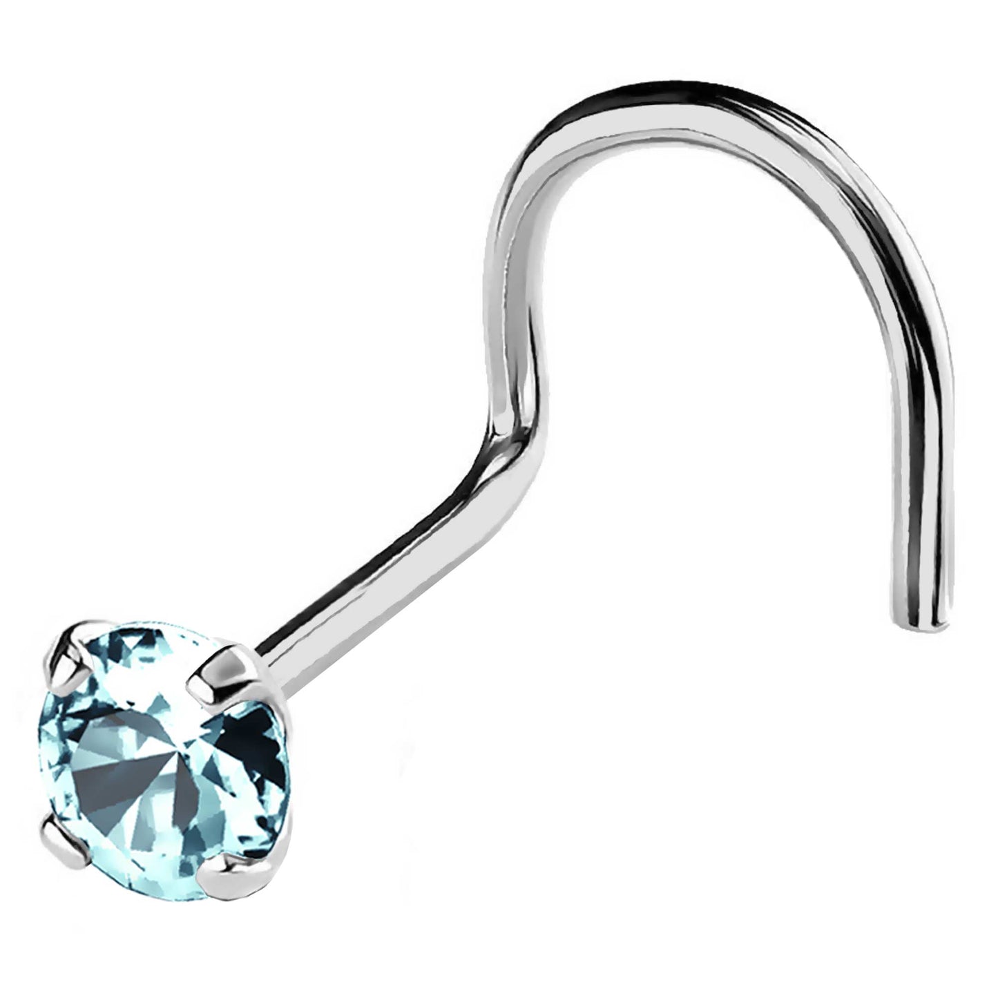 Jewelry Avalanche 22G 14K Gold Nose Screw Nose Stud with Aquamarine Gemstone