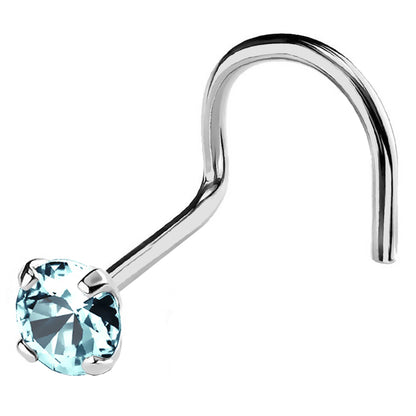 Jewelry Avalanche 22G 14K Gold Nose Screw Nose Stud with Aquamarine Gemstone