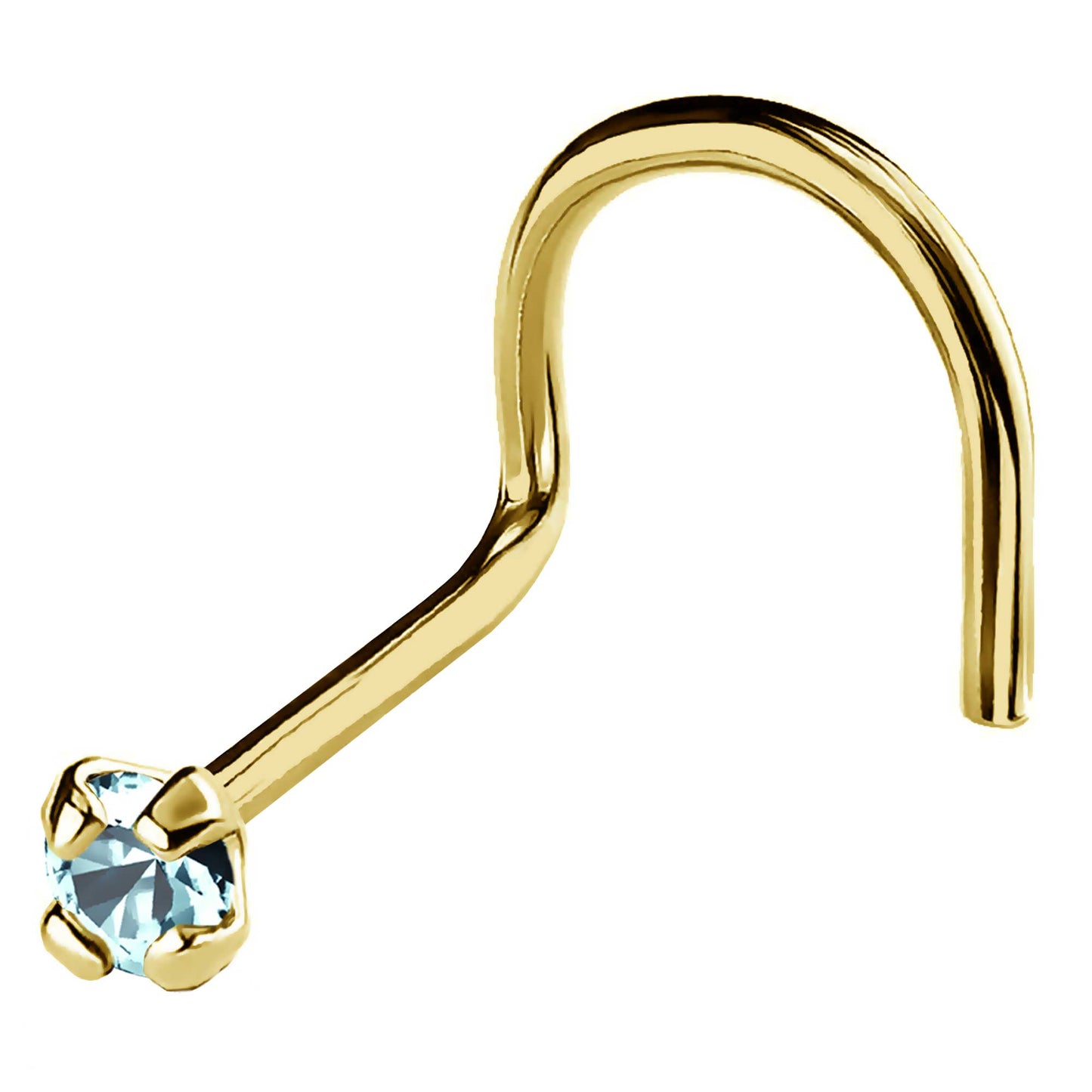 Jewelry Avalanche 22G 14K Gold Nose Screw Nose Stud with Aquamarine Gemstone