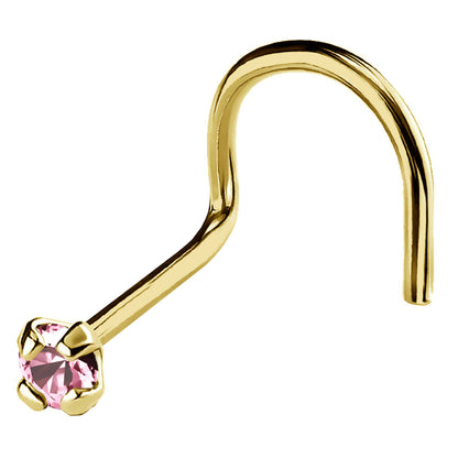 Jewelry Avalanche 22G 14K Gold Nose Screw Nose Stud with Pink Tourmaline Gemstone