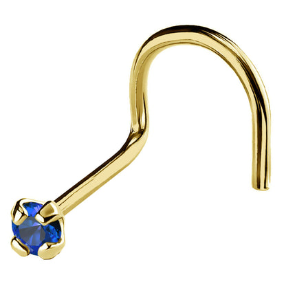 Jewelry Avalanche 22G 14K Gold Nose Screw Nose Stud with Blue Sapphire Gemstone