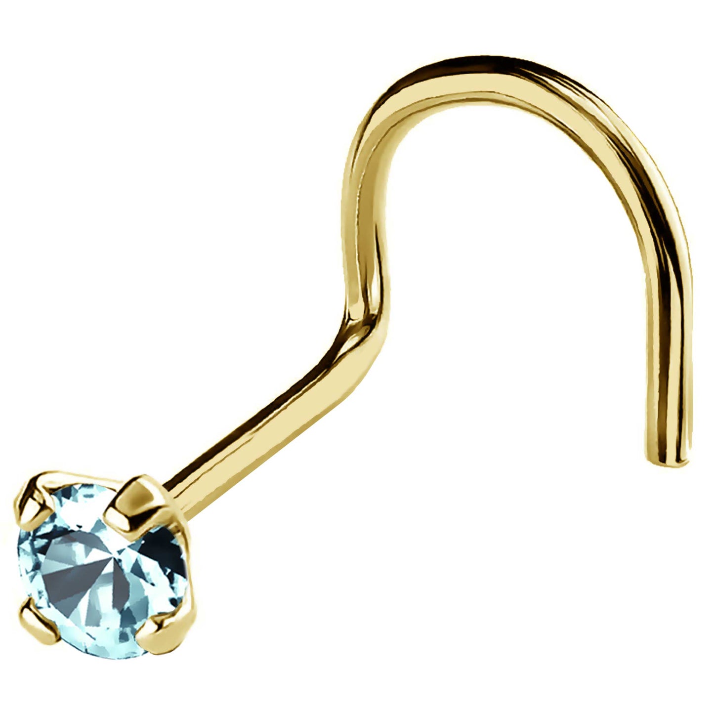 Jewelry Avalanche 22G 14K Gold Nose Screw Nose Stud with Aquamarine Gemstone