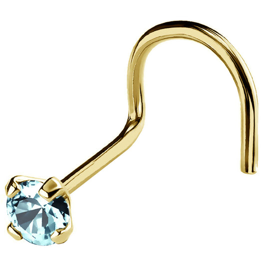 Jewelry Avalanche 22G 14K Gold Nose Screw Nose Stud with Aquamarine Gemstone