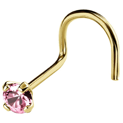 Jewelry Avalanche 22G 14K Gold Nose Screw Nose Stud with Pink Tourmaline Gemstone
