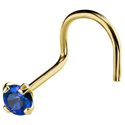 Jewelry Avalanche 22G 14K Gold Nose Screw Nose Stud with Blue Sapphire Gemstone