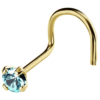 Jewelry Avalanche 22G 14K Gold Nose Screw Nose Stud with Blue Topaz Gemstone