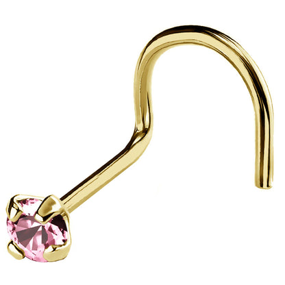 Jewelry Avalanche 22G 14K Gold Nose Screw Nose Stud with Pink Tourmaline Gemstone