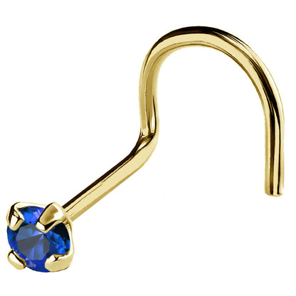 Jewelry Avalanche 22G 14K Gold Nose Screw Nose Stud with Blue Sapphire Gemstone