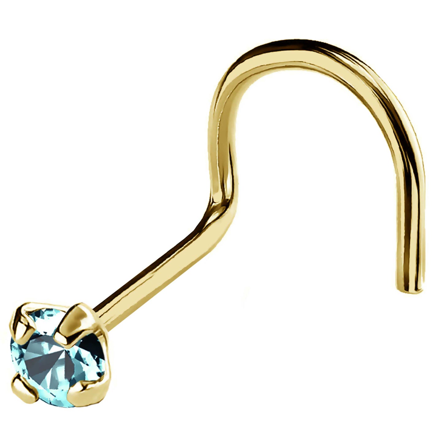 Jewelry Avalanche 22G 14K Gold Nose Screw Nose Stud with Blue Topaz Gemstone