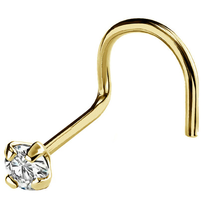 Jewelry Avalanche 22G 14K Gold Corkscrew Nose Stud with Diamond