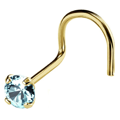 Jewelry Avalanche 22G 14K Gold Nose Screw Nose Stud with Aquamarine Gemstone
