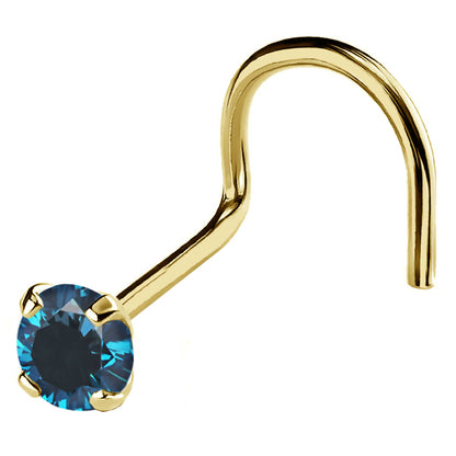 Jewelry Avalanche 22G 14K Gold Nose Screw Nose Stud with Blue Diamond
