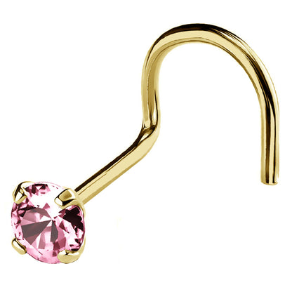 Jewelry Avalanche 22G 14K Gold Nose Screw Nose Stud with Pink Tourmaline Gemstone