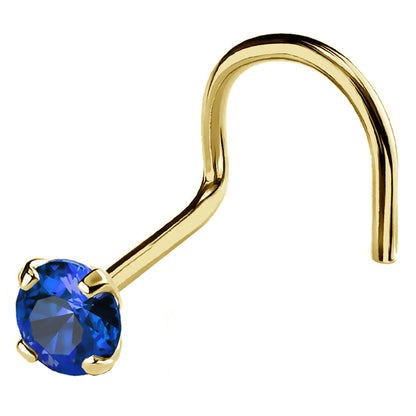 Jewelry Avalanche 22G 14K Gold Nose Screw Nose Stud with Blue Sapphire Gemstone