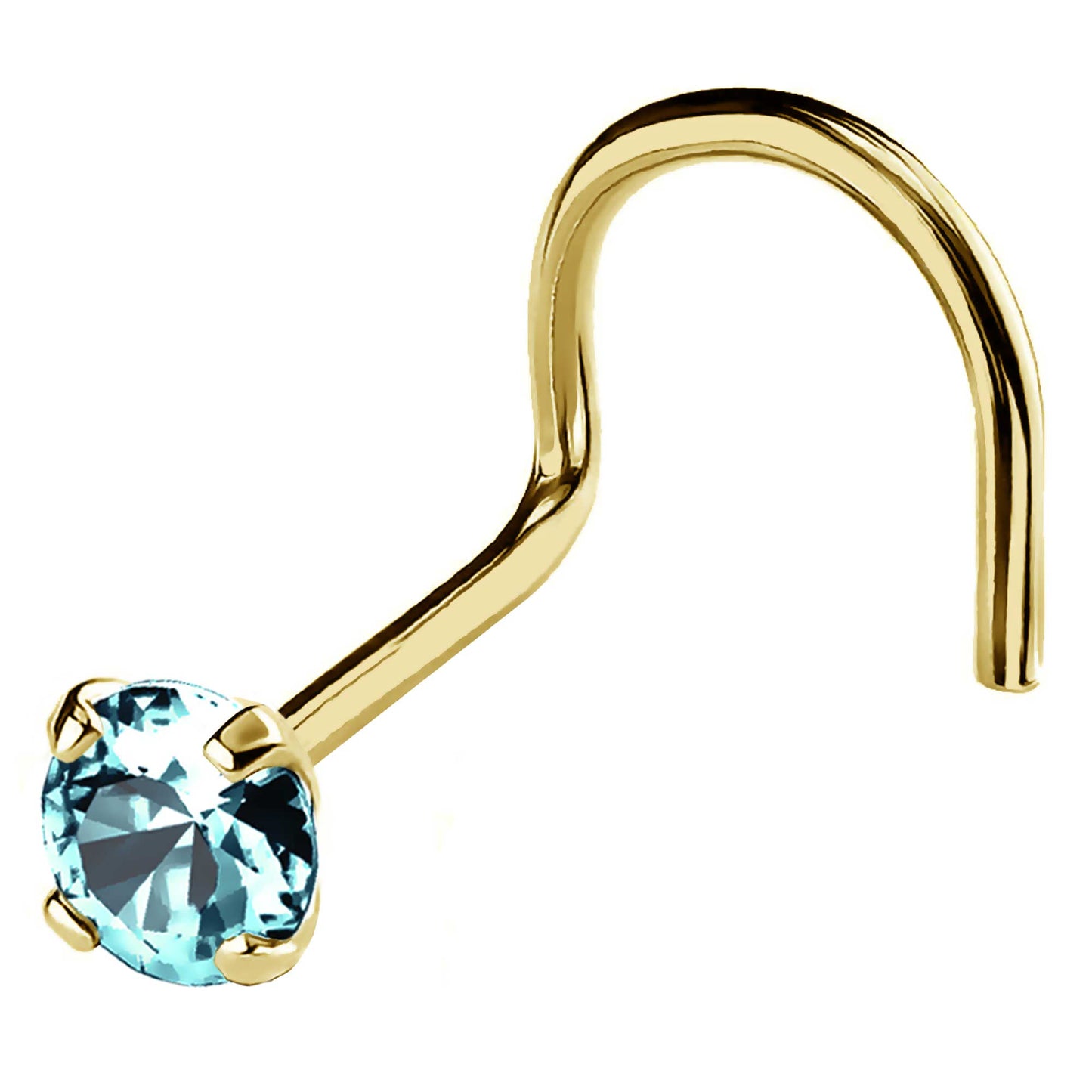 Jewelry Avalanche 22G 14K Gold Nose Screw Nose Stud with Blue Topaz Gemstone