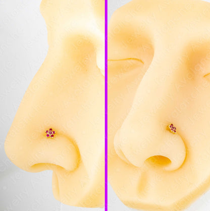Jewelry Avalanche 22G Solid 14K Gold Ruby Flower Nose Bone Nose Stud