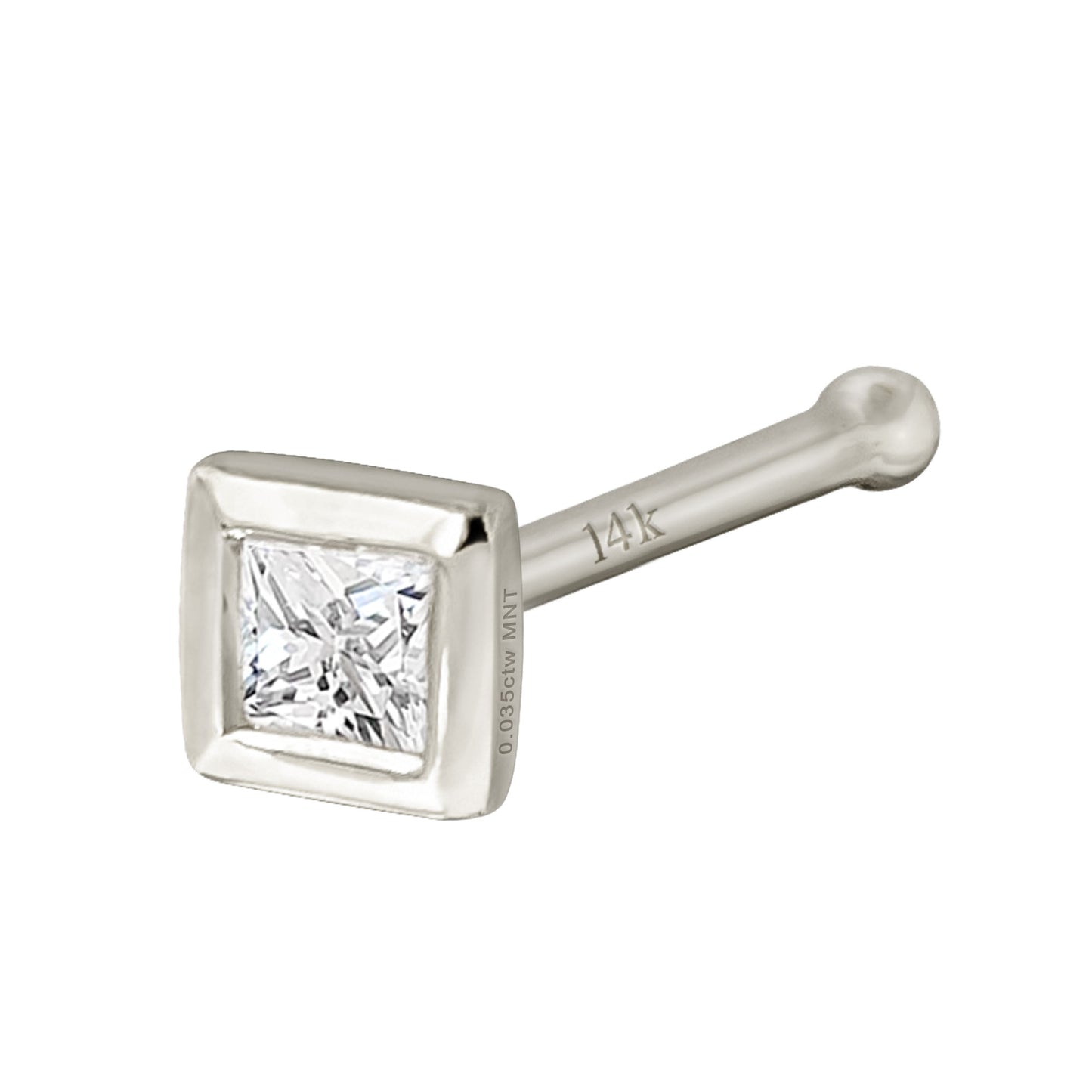 Jewelry Avalanche Bezel Set Princess Cut Moissanite Nose Bone Nose Stud, Solid 14K Gold, 22G