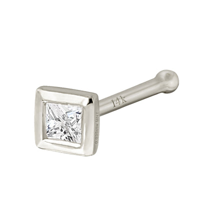 Jewelry Avalanche Bezel Set Princess Cut Moissanite Nose Bone Nose Stud, Solid 14K Gold, 22G