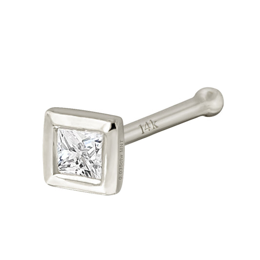 Jewelry Avalanche Bezel Set Princess Cut Moissanite Nose Bone Nose Stud, Solid 14K Gold, 22G