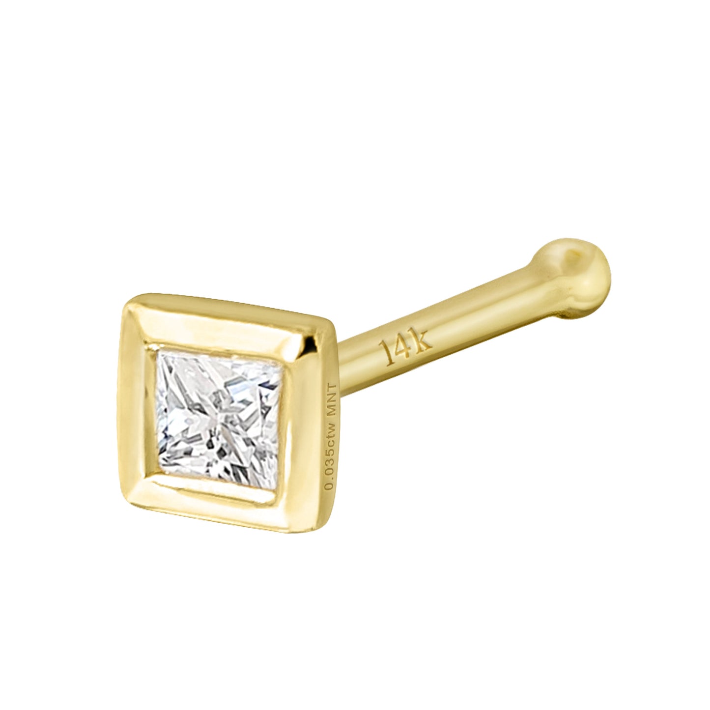 Jewelry Avalanche Bezel Set Princess Cut Moissanite Nose Bone Nose Stud, Solid 14K Gold, 22G