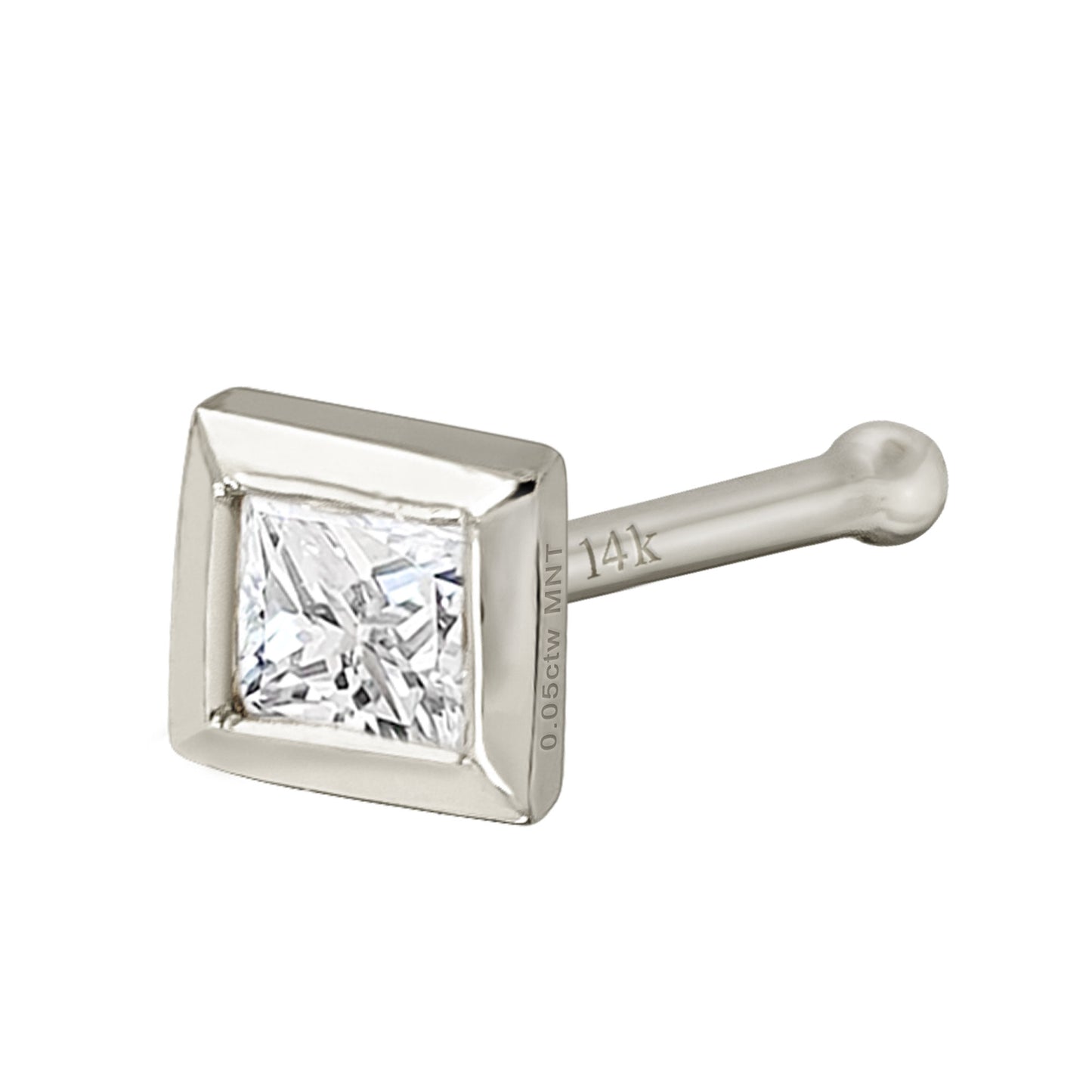 Jewelry Avalanche Bezel Set Princess Cut Moissanite Nose Bone Nose Stud, Solid 14K Gold, 22G