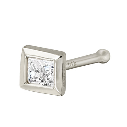 Jewelry Avalanche Bezel Set Princess Cut Moissanite Nose Bone Nose Stud, Solid 14K Gold, 22G