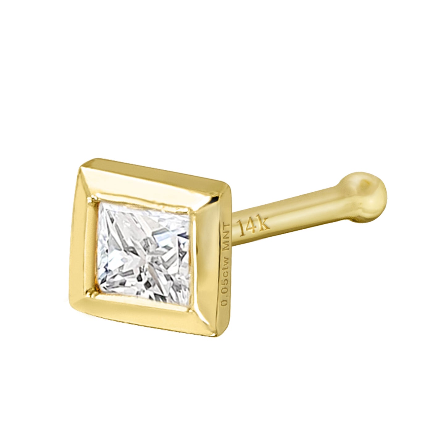 Jewelry Avalanche Bezel Set Princess Cut Moissanite Nose Bone Nose Stud, Solid 14K Gold, 22G