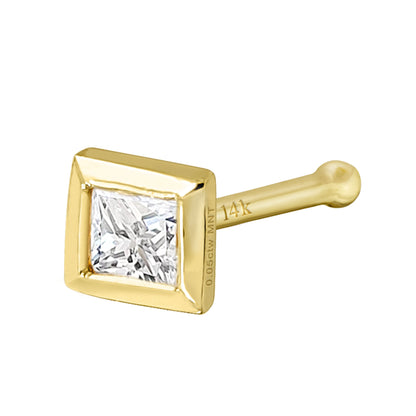 Jewelry Avalanche Bezel Set Princess Cut Moissanite Nose Bone Nose Stud, Solid 14K Gold, 22G