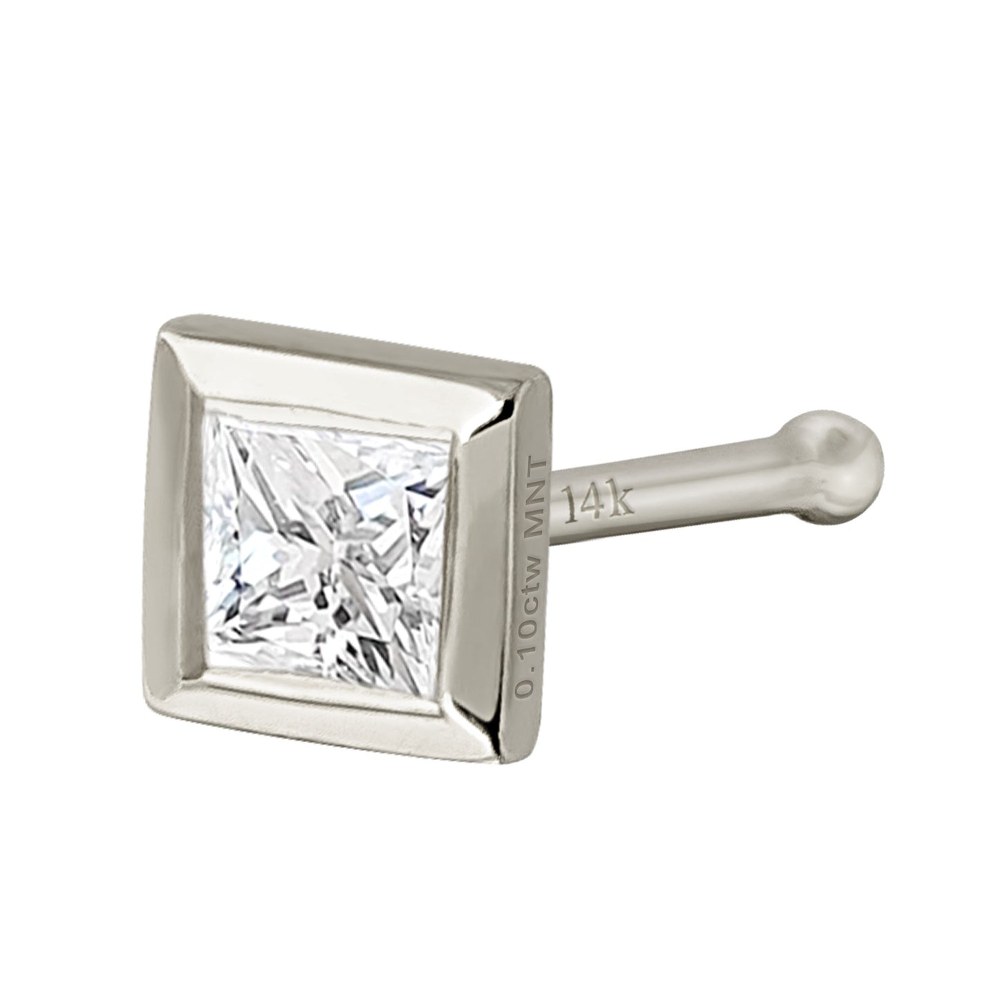 Jewelry Avalanche Bezel Set Princess Cut Moissanite Nose Bone Nose Stud, Solid 14K Gold, 22G