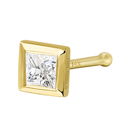 Jewelry Avalanche Bezel Set Princess Cut Moissanite Nose Bone Nose Stud, Solid 14K Gold, 22G