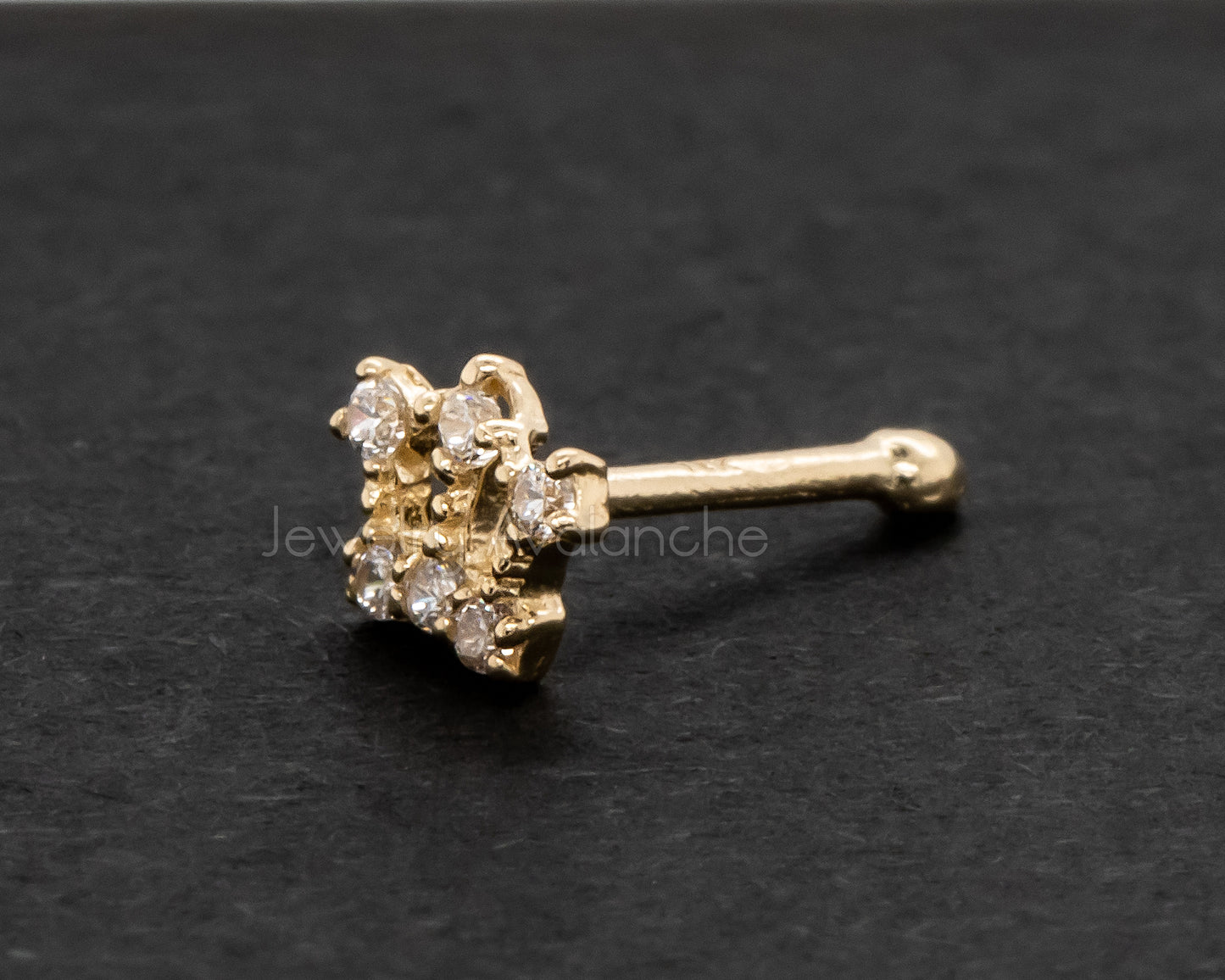 Jewelry Avalanche CZ Accented Crown 22G 14K Yellow Gold Nose Bone Nose Ring Stud